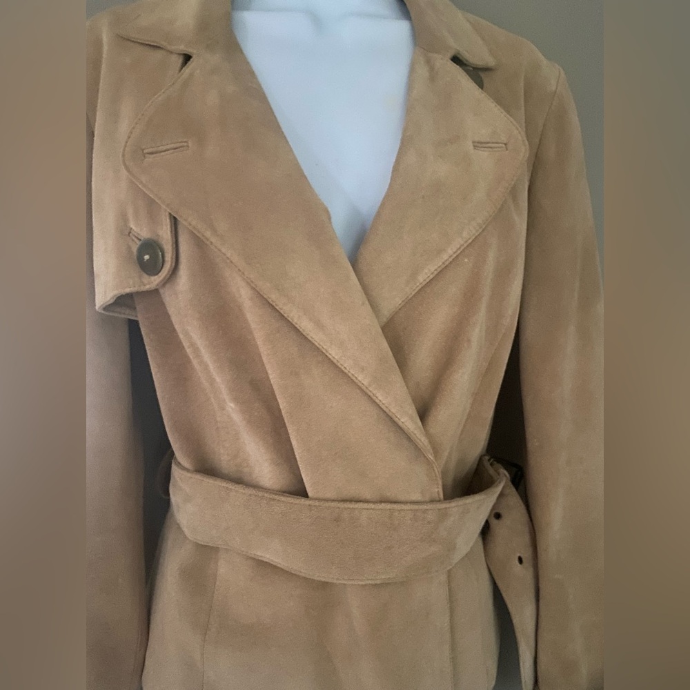 Moda International Vintage Tan Suede Belted Jacket fully lined - Picture 2 of 9